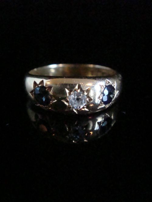 victorian 18ct yellow gold sapphire diamond star old cut diamond gypsy band - CATEGORY: ANTIQUE JEWELLERY - DATED EDWARDIAN