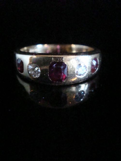 victorian 18ct yellow gold ruby old cut diamond ruby over gypsy band - CATEGORY: ANTIQUE JEWELLERY - DATED EDWARDIAN
