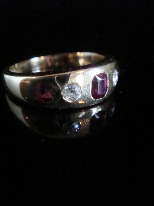 VICTORIAN 18CT YELLOW GOLD RUBY OLD CUT DIAMOND RUBY OVER GYPSY BAND - ADDITIONAL PHOTO 1
