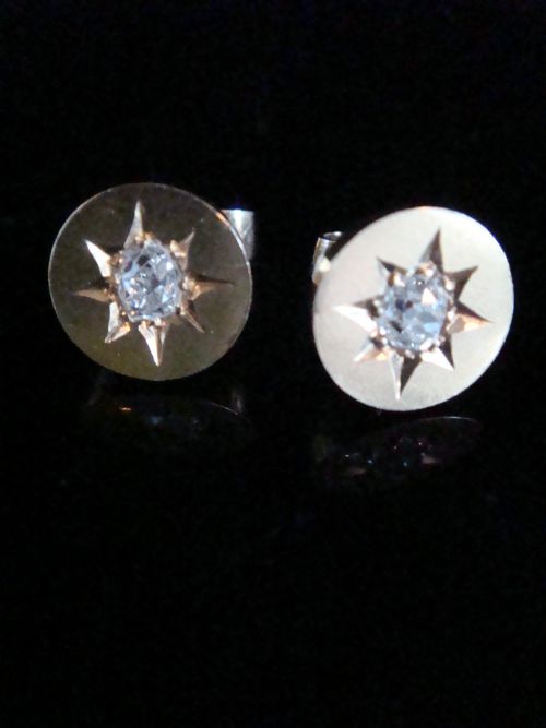 victorian 18ct yellow gold old cut diamond star cut earrings studs - CATEGORY: ANTIQUE JEWELLERY - DATED VICTORIAN