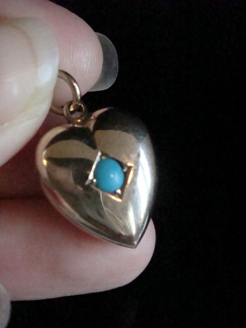 EDWARDIAN 9CT TURQUOISE HEART PUFF PENDANT 22G - ADDITIONAL PHOTO 2