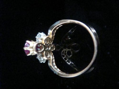 FRENCH EDWARDIAN 18CT YELLOW GOLD NATURAL RUBY OLD CUT DIAMOND TIARA RING - ADDITIONAL PHOTO 1