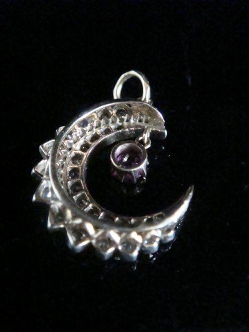 VICTORIAN 18CT YELLOW GOLD PLATINUM RUBY AND DIAMOND CRESCENT PENDANT - ADDITIONAL PHOTO 3