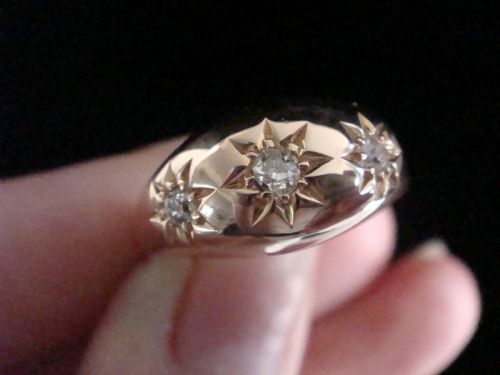 edwardian 18ct ornate yellow gold band old cut diamond star gypsy band - CATEGORY: ANTIQUE JEWELLERY - DATED EDWARDIAN