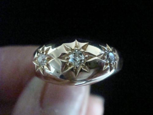 EDWARDIAN 18CT ORNATE YELLOW GOLD BAND OLD CUT DIAMOND STAR GYPSY BAND - ADDITIONAL PHOTO 2