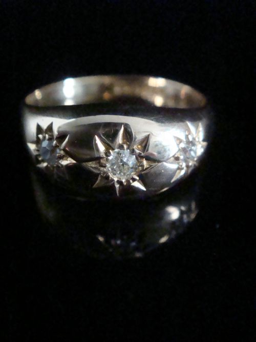 EDWARDIAN 18CT ORNATE YELLOW GOLD BAND OLD CUT DIAMOND STAR GYPSY BAND - ADDITIONAL PHOTO 3