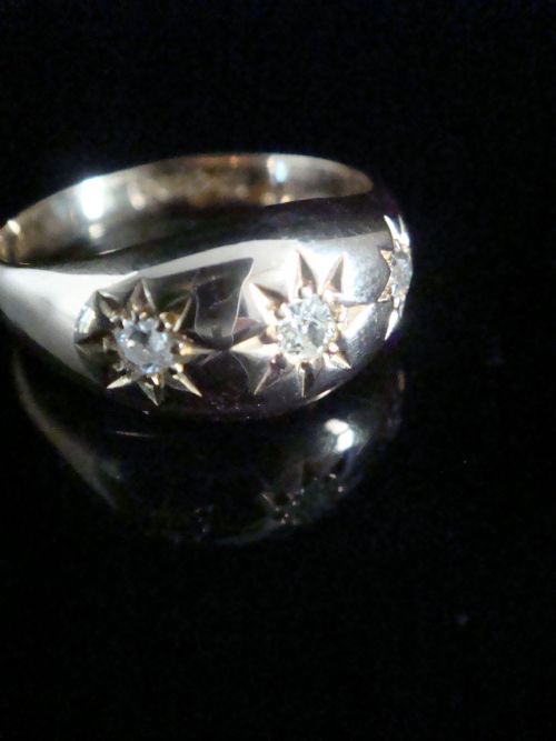 EDWARDIAN 18CT ORNATE YELLOW GOLD BAND OLD CUT DIAMOND STAR GYPSY BAND - ADDITIONAL PHOTO 4