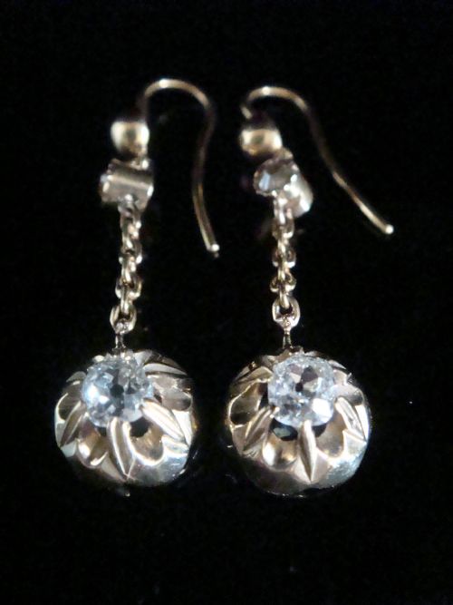 ORIGINAL VICTORIAN 18CT YELLOW GOLD OLD CUT DIAMOND DROP 070CT EARRINGS - ADDITIONAL PHOTO 2