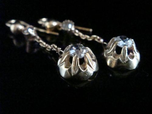 ORIGINAL VICTORIAN 18CT YELLOW GOLD OLD CUT DIAMOND DROP 070CT EARRINGS - ADDITIONAL PHOTO 3