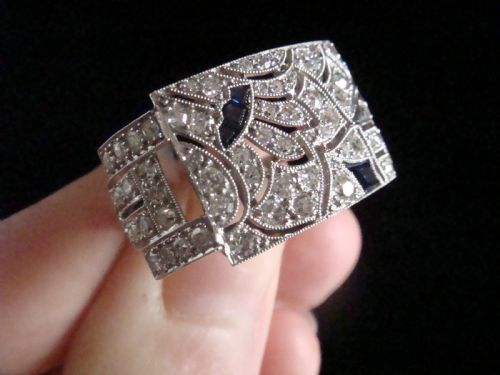 ART DECO 1920S 18CT 18K PLATINUM NATURAL SAPPHIRE DIAMOND COMMISSIONED PAVE RING - ADDITIONAL PHOTO 3