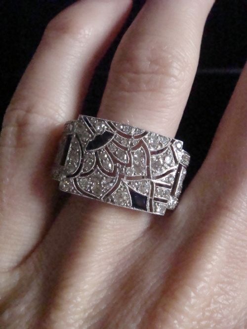 ART DECO 1920S 18CT 18K PLATINUM NATURAL SAPPHIRE DIAMOND COMMISSIONED PAVE RING - ADDITIONAL PHOTO 5