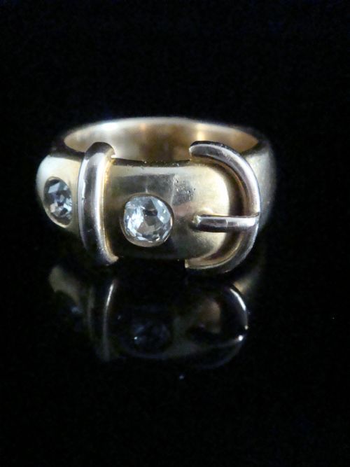 HEAVY VICTORIAN 18CT YELLOW GOLD BUCKLE BAND OLD CUT DIAMOND 060CT RING 131G - ADDITIONAL PHOTO 1