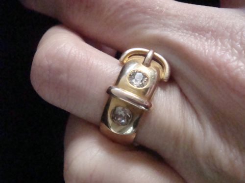 HEAVY VICTORIAN 18CT YELLOW GOLD BUCKLE BAND OLD CUT DIAMOND 060CT RING 131G - ADDITIONAL PHOTO 4