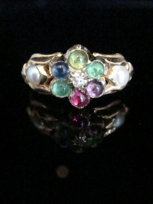 victorian 15ct dearest cluster diamond emerald amethyst ruby sapphire tourmaline - CATEGORY: ANTIQUE JEWELLERY - DATED VICTORIAN