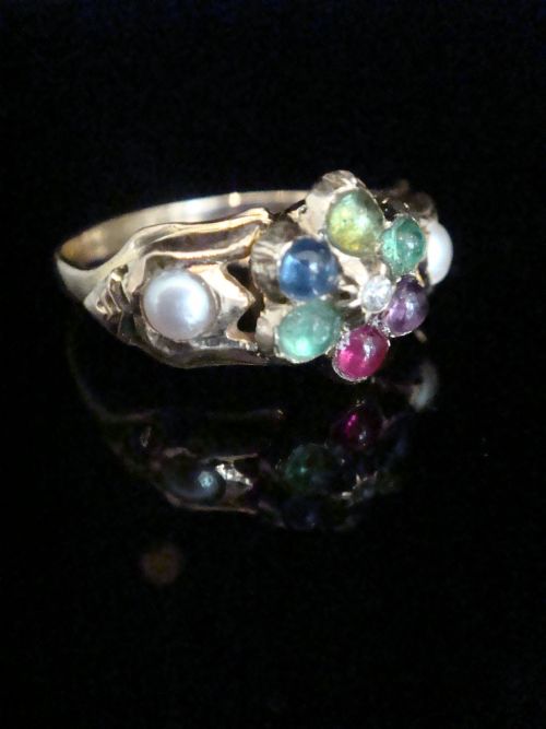 VICTORIAN 15CT DEAREST CLUSTER DIAMOND EMERALD AMETHYST RUBY SAPPHIRE TOURMALINE - ADDITIONAL PHOTO 2
