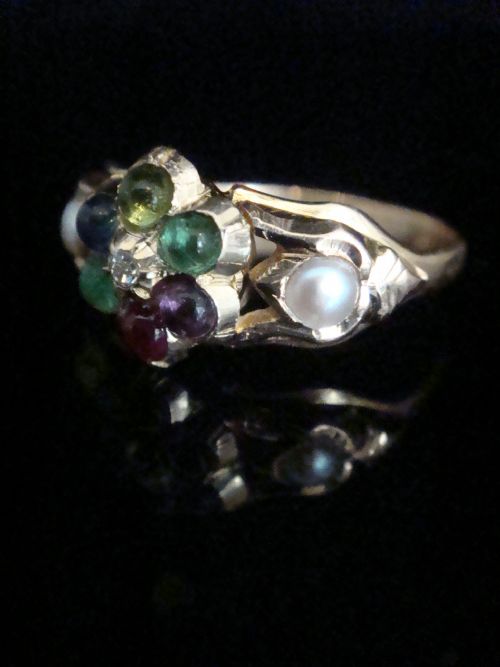 VICTORIAN 15CT DEAREST CLUSTER DIAMOND EMERALD AMETHYST RUBY SAPPHIRE TOURMALINE - ADDITIONAL PHOTO 3