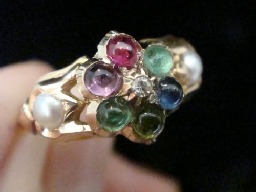 VICTORIAN 15CT DEAREST CLUSTER DIAMOND EMERALD AMETHYST RUBY SAPPHIRE TOURMALINE - ADDITIONAL PHOTO 4