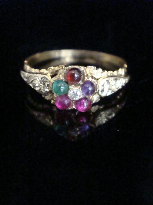 victorian 15ct regard cluster diamond emerald amethyst ruby garnet cluster - CATEGORY: ANTIQUE JEWELLERY - DATED VICTORIAN