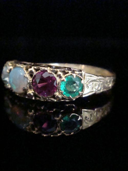 VICTORIAN 15CT YELLOW GOLD ADORE AMETHYST DIAMOND OPAL RUBY EMERALD 5 STONE RING - ADDITIONAL PHOTO 2