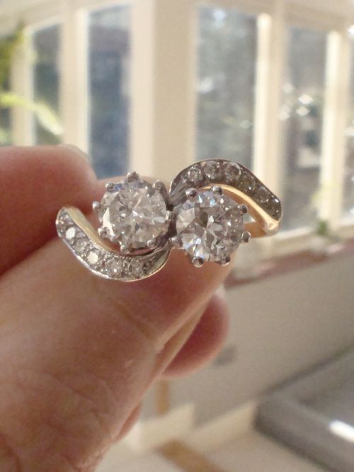EDWARDIAN 18CT PLATINUM 130CT TRANSITIONAL CUT TOI ET MOI HI COLOUR VS1SI1 - ADDITIONAL PHOTO 2