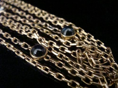 VINTAGE 18CT YELLOW GOLD ROSE CUT DIAMOND CABOCHON SAPPHIRE 29 INCHES 101G CHAIN - ADDITIONAL PHOTO 1