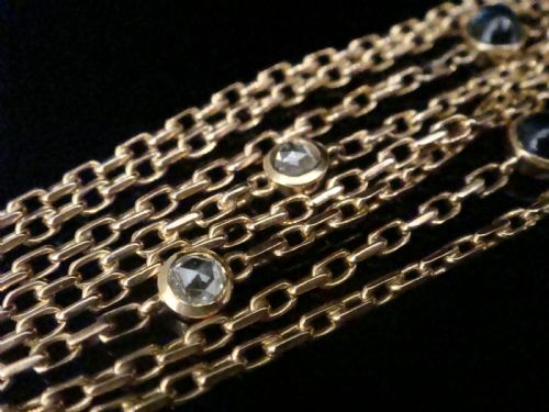 VINTAGE 18CT YELLOW GOLD ROSE CUT DIAMOND CABOCHON SAPPHIRE 29 INCHES 101G CHAIN - ADDITIONAL PHOTO 3