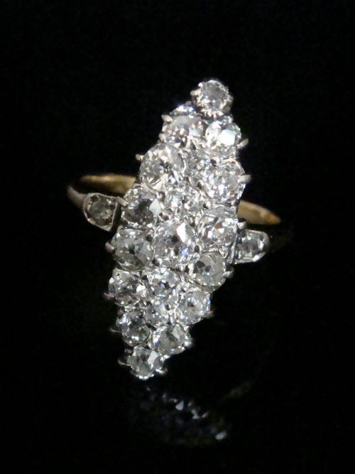 edwardian 18ct yellow gold platinum old cut diamond 125ct marquis ring - CATEGORY: ANTIQUE JEWELLERY - DATED EDWARDIAN