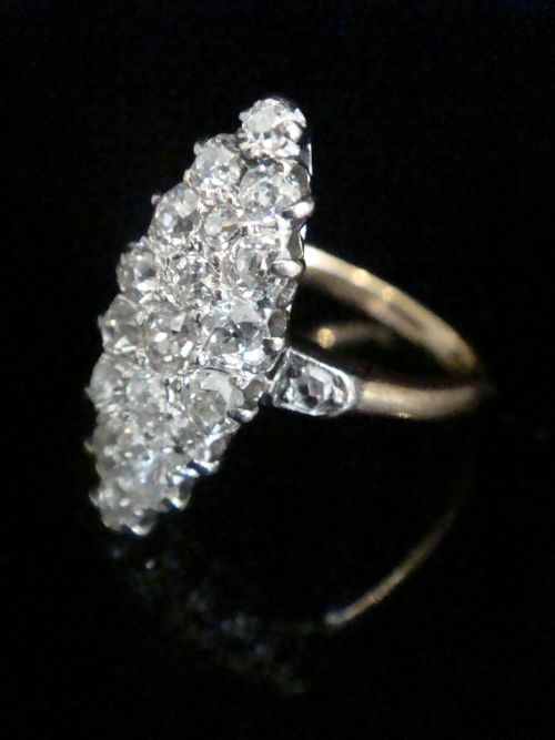 EDWARDIAN 18CT YELLOW GOLD PLATINUM OLD CUT DIAMOND 125CT MARQUIS RING - ADDITIONAL PHOTO 1