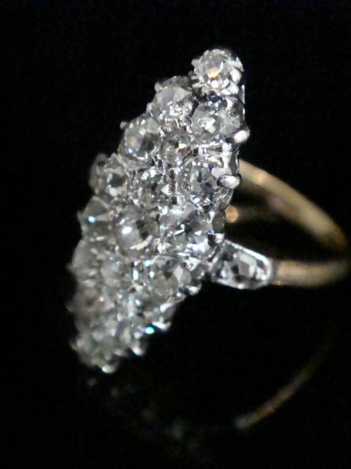 EDWARDIAN 18CT YELLOW GOLD PLATINUM OLD CUT DIAMOND 125CT MARQUIS RING - ADDITIONAL PHOTO 2