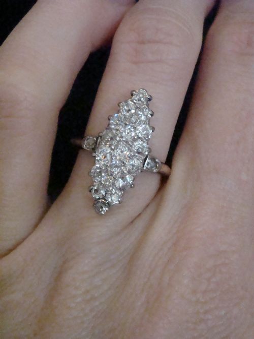 EDWARDIAN 18CT YELLOW GOLD PLATINUM OLD CUT DIAMOND 125CT MARQUIS RING - ADDITIONAL PHOTO 4