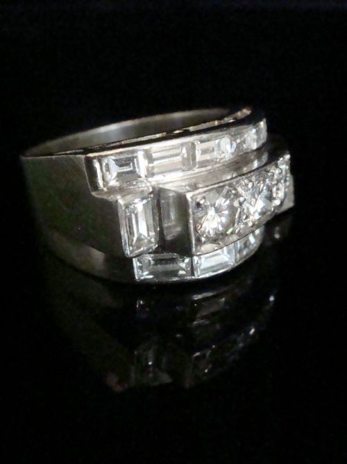 ART DECO 1920S PLATINUM DIAMOND 250CT PAVE SET TANK RING - ADDITIONAL PHOTO 1