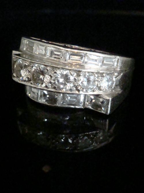ART DECO 1920S PLATINUM DIAMOND 250CT PAVE SET TANK RING - ADDITIONAL PHOTO 2