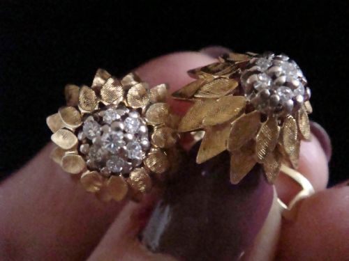 FRENCH VINTAGE 1950S HEAVY RETRO 18CT HANDMADE DESIGNER DIAMOND STAR EARRINGS - ADDITIONAL PHOTO 1