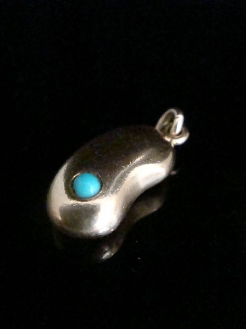 original edwardian 9ct yellow gold turquoise bean pendant no dents perfect - CATEGORY: ANTIQUE JEWELLERY - DATED EDWARDIAN