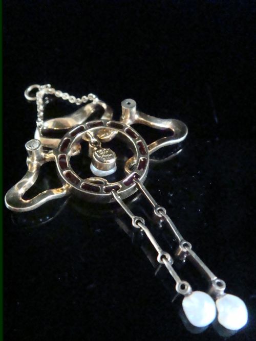 EDWARDIAN ORIGINAL 15CT NATURAL CALIBRE CUT RUBY NATURAL PEARL PENDANT - ADDITIONAL PHOTO 2