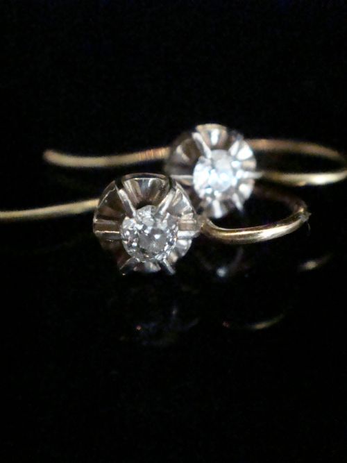 original edwardian 18ct old brilliant cut diamond drop solitaire 020ct earrings - CATEGORY: ANTIQUE JEWELLERY - DATED EDWARDIAN