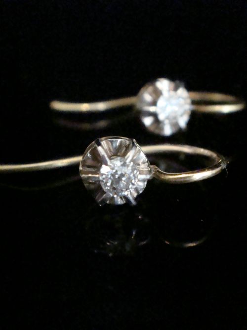 ORIGINAL EDWARDIAN 18CT OLD BRILLIANT CUT DIAMOND DROP SOLITAIRE 020CT EARRINGS - ADDITIONAL PHOTO 1