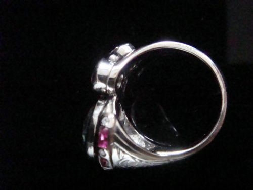 ART DECO 1920S PLATINUM NATURAL BLUE ZIRCON 3CT RUBY DIAMOND 140CT COCKTAIL RING - ADDITIONAL PHOTO 1