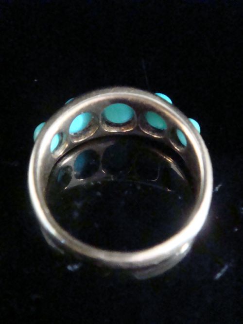 VICTORIAN 18CT YELLOW GOLD TURQUOISE THICK GYPSY 5 STONE RING - ADDITIONAL PHOTO 3