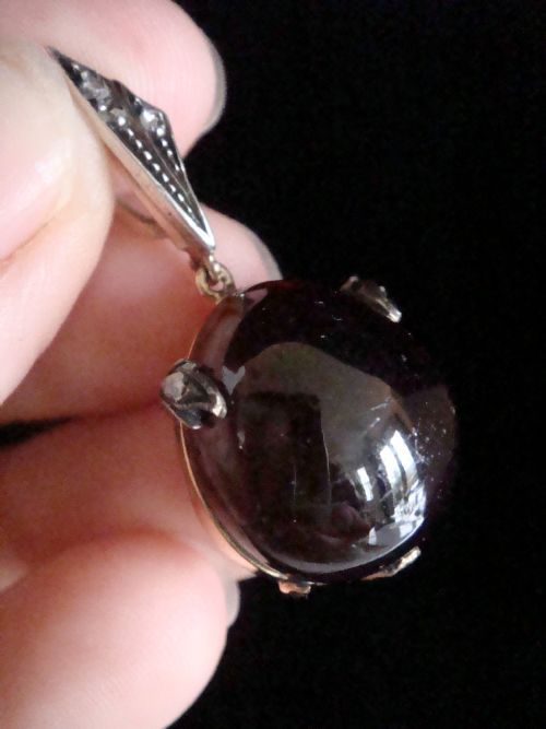 VICTORIAN HIGH CARAT 15CT LARGE CABOCHON GARNET ROSE CUT DIAMOND PENDANT 71G - ADDITIONAL PHOTO 3