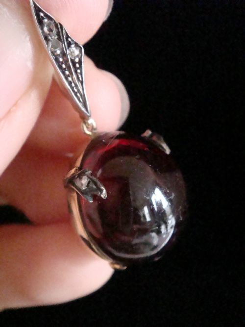VICTORIAN HIGH CARAT 15CT LARGE CABOCHON GARNET ROSE CUT DIAMOND PENDANT 71G - ADDITIONAL PHOTO 4