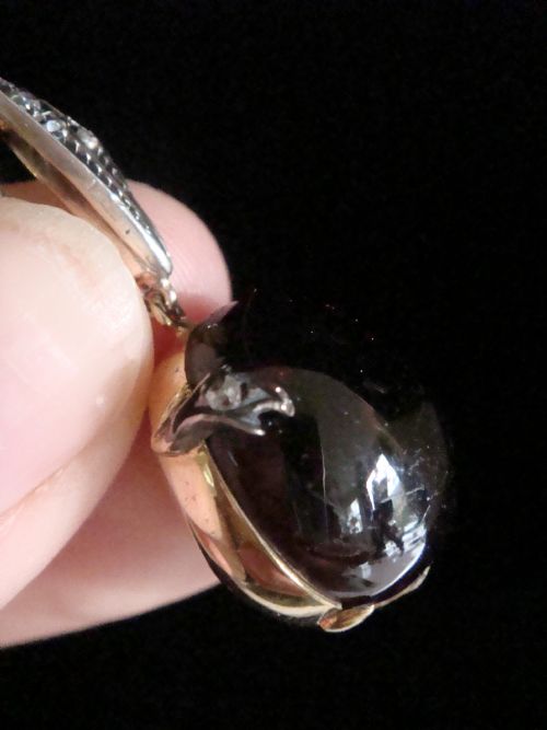 VICTORIAN HIGH CARAT 15CT LARGE CABOCHON GARNET ROSE CUT DIAMOND PENDANT 71G - ADDITIONAL PHOTO 5