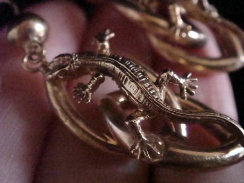 EDWARDIAN VICTORIAN 9CT YELLOW GOLD 3D LARGE LIZARD DROP EARRIN - ADDITIONAL PHOTO 2