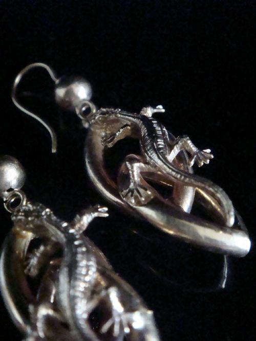 EDWARDIAN VICTORIAN 9CT YELLOW GOLD 3D LARGE LIZARD DROP EARRIN - ADDITIONAL PHOTO 1