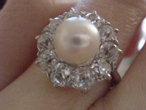 EDWARDIAN 18CT CULTURE PEARL LARGE OLD CUT DIAMOND CLUSTER RING 200CT - ADDITIONAL PHOTO 1