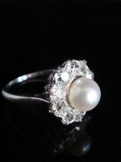 EDWARDIAN 18CT CULTURE PEARL LARGE OLD CUT DIAMOND CLUSTER RING 200CT - ADDITIONAL PHOTO 2