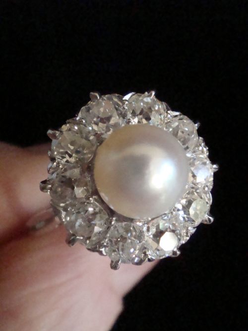 EDWARDIAN 18CT CULTURE PEARL LARGE OLD CUT DIAMOND CLUSTER RING 200CT - ADDITIONAL PHOTO 3