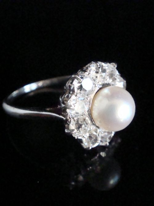 EDWARDIAN 18CT CULTURE PEARL LARGE OLD CUT DIAMOND CLUSTER RING 200CT - ADDITIONAL PHOTO 4