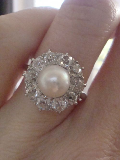 EDWARDIAN 18CT CULTURE PEARL LARGE OLD CUT DIAMOND CLUSTER RING 200CT - ADDITIONAL PHOTO 5