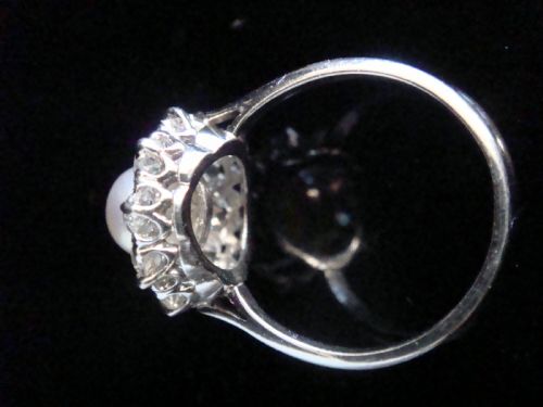 EDWARDIAN 18CT CULTURE PEARL LARGE OLD CUT DIAMOND CLUSTER RING 200CT - ADDITIONAL PHOTO 6